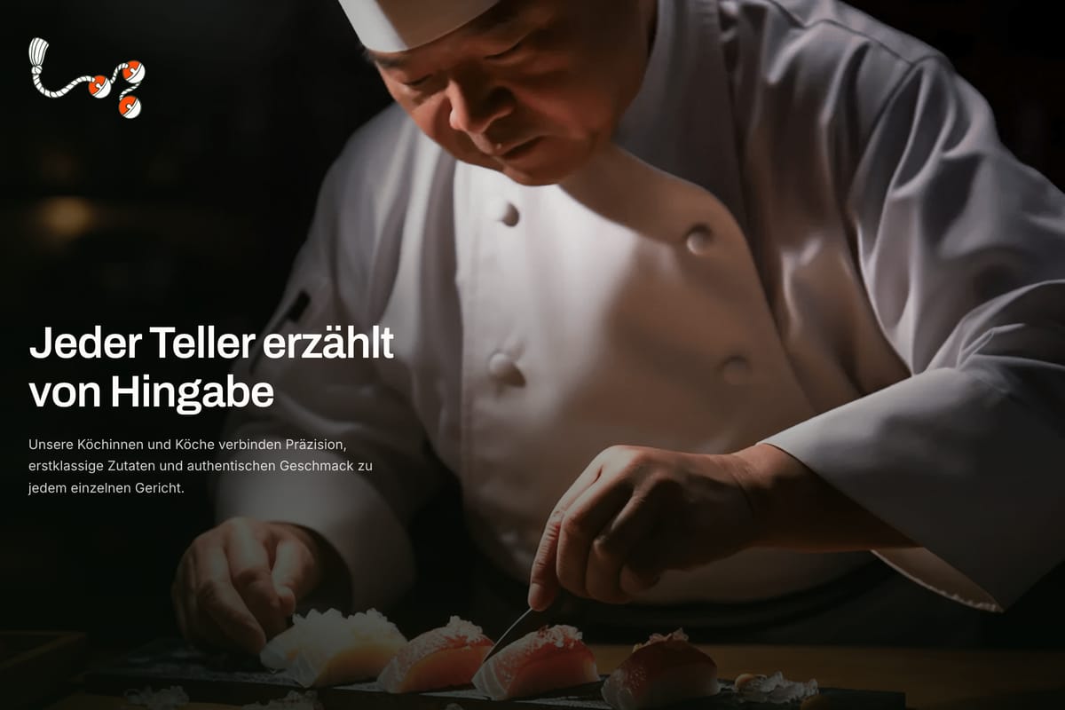 Bildkapitel des Restaurantkonzepts: ein Sushi-Koch richtet Nigiri auf einem Holzbrett an.